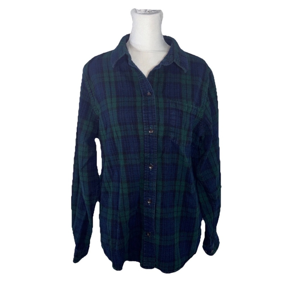 LL Bean Womens Medium Relaxed Fit Plaid Button Down Flannel Shirt Long Sleeve